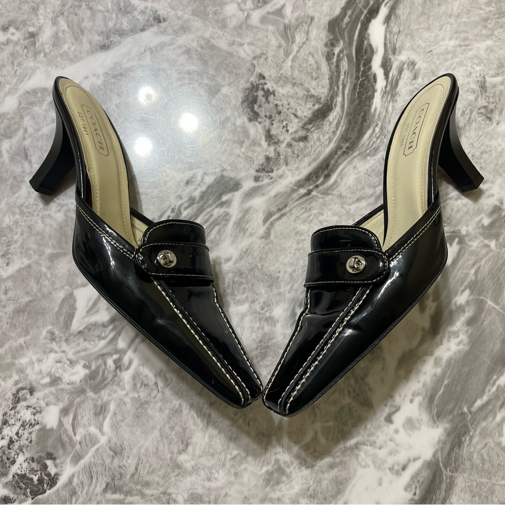 Coach Camryn Black Heel Shoes Size 8.5 Made In Italy Formal Party Cocktail - Picture 3 of 14
